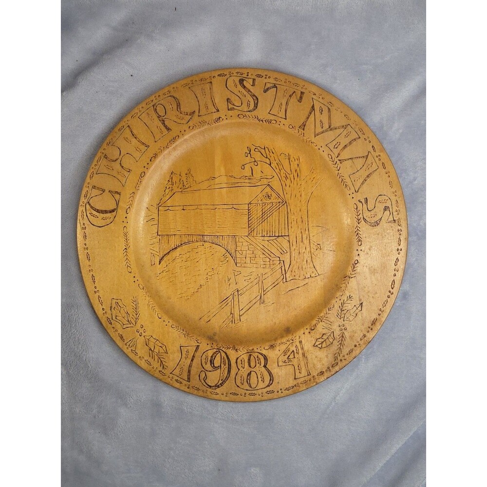 Vintage Handmade Christmas Decorative Plate 1984 Holiday Collectible
